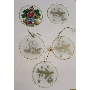 Vintage Christmas Tree Ornaments Lot Of 5 Flat Glass Round Gold Tone. Nutcracker